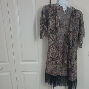 LuLaRoe Multicolor Fringe Cardigan Easter Egg Design Lightweight Spring Summer